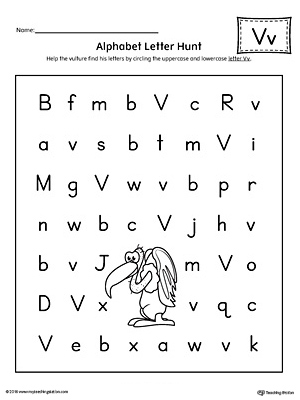 Alphabet Letter Hunt: Letter V Worksheet