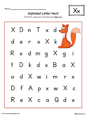 Alphabet Letter Hunt: Letter X Worksheet (Color)