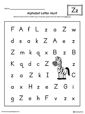 Alphabet Letter Hunt: Letter Z Worksheet (Color)