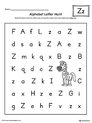 Alphabet Letter Hunt: Letter Z Worksheet