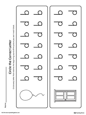 b-d Letter Reversal: Match Beginning Sound Worksheet