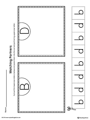 b-d Letter Reversal: Match to Uppercase Worksheet is a printable activity for your students to practice identifying letters b and d.