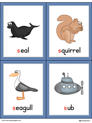 Download Letter S Words and Pictures Printable Cards: Seal, Squirrel, Seagull, Sub (Color ...