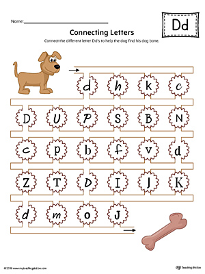 This kindergarten worksheet helps students find and connect letters to practice identifying the different letter D styles.