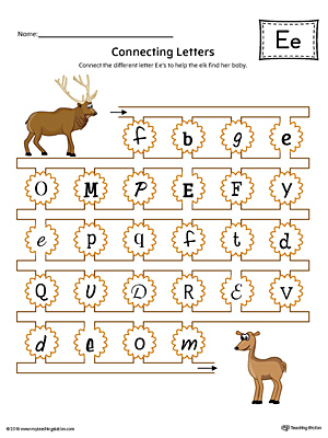 This kindergarten worksheet helps students find and connect letters to practice identifying the different letter E styles.