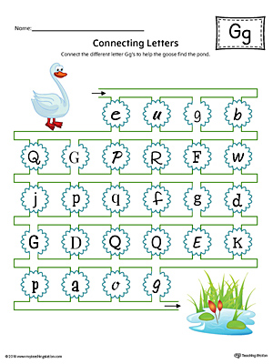 Finding and Connecting Letters: Letter G Worksheet (Color)