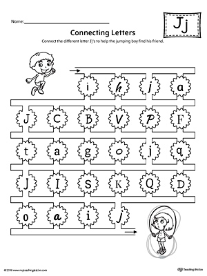 Finding and Connecting Letters: Letter J Worksheet