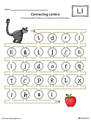 Finding and Connecting Letters: Letter L Worksheet (Color)