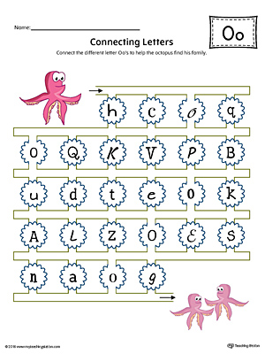 This kindergarten worksheet helps students find and connect letters to practice identifying the different letter O styles.