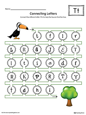 Finding and Connecting Letters: Letter T Worksheet (Color)