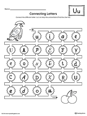 Finding and Connecting Letters: Letter U Worksheet