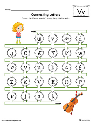 Finding and Connecting Letters: Letter V Worksheet (Color)