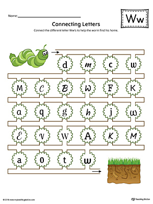 This kindergarten worksheet helps students find and connect letters to practice identifying the different letter W styles.