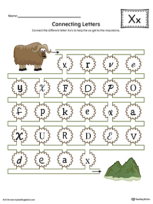 This kindergarten worksheet helps students find and connect letters to practice identifying the different letter X styles.