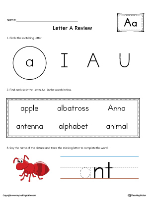 Learning the Letter A Worksheet (Color)