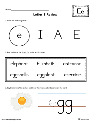 Learning the Letter E Worksheet (Color)
