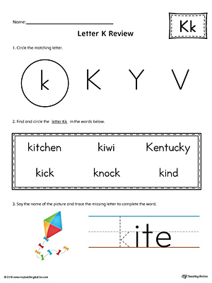 Learning the Letter K Worksheet (Color)