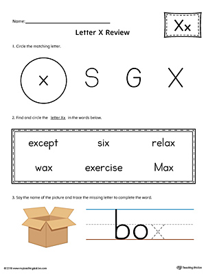Learning the Letter X Worksheet (Color)