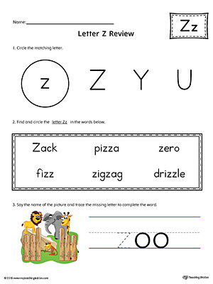 Learning the Letter Z Worksheet (Color)