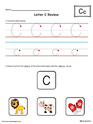 Use the Letter C Review in Color worksheet to help your student practice tracing and the beginning sound of the letter C.