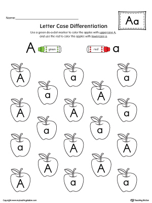 Letter Case Recognition Worksheet: Letter A