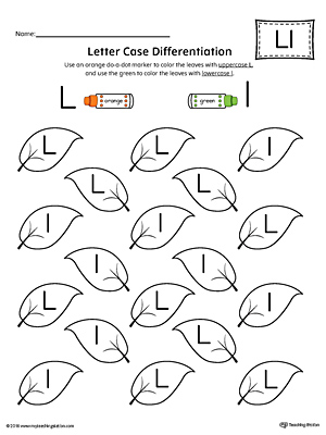 Use the Letter Case Recognition Worksheet: Letter L to help your preschooler to recognize the difference between the uppercase and lowercase A.