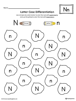 Use the Letter Case Recognition Worksheet: Letter N to help your preschooler to recognize the difference between the uppercase and lowercase A.
