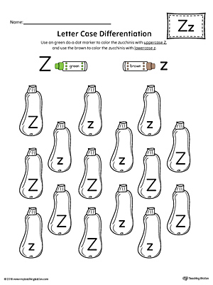 Use the Letter Case Recognition Worksheet: Letter Z to help your preschooler to recognize the difference between the uppercase and lowercase A.