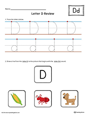 Use the Letter D Review in Color worksheet to help your student practice tracing and the beginning sound of the letter D.