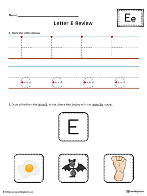 Letter E Review Worksheet (Color)