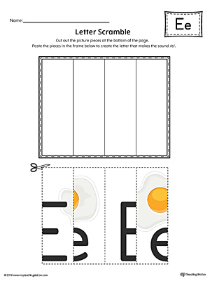 Use the Letter E Scramble in Color printable worksheet to aid your student in recognizing the letter E and it