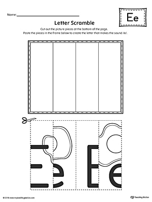 Use the Letter E Scramble printable worksheet to aid your student in recognizing the letter E and it