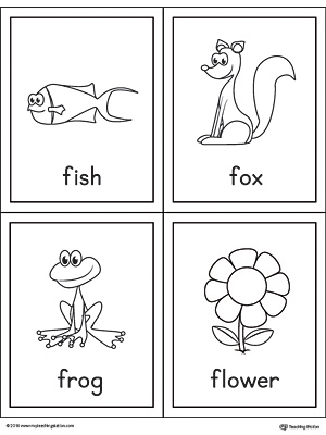 Letter F Words and Pictures Printable Cards: Fish, Fox, Frog, Flower