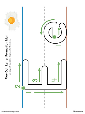 Use the Letter Formation Play-Doh Mat: Letter E in Color as a fun hands-on activity for your preschooler to learn how to form the letter E.