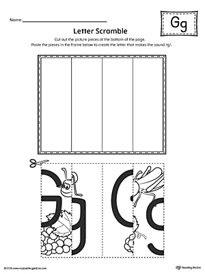 Use the Letter G Scramble printable worksheet to aid your student in recognizing the letter G and it