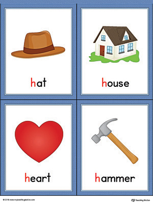 letter h words and pictures printable cards hat house