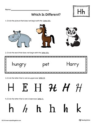 Use the Letter H Which is Different in Color to practice identifying the uppercase and lowercase letter H and it