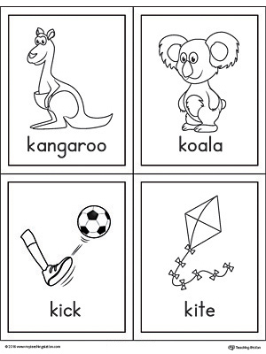 Letter K Words and Pictures Printable Cards: Kangaroo, Koala, Kick ...