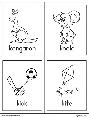 letter k words and pictures printable cards kangaroo