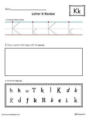 Use the Letter K Practice Worksheet to help your student identify and trace the letter K along with recognizing it