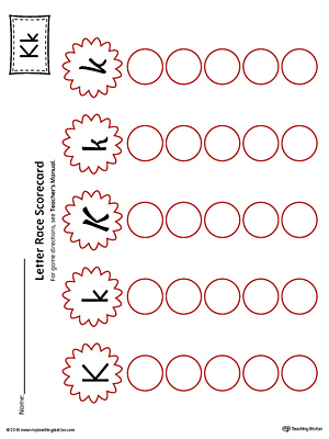 Letter K Activity Race Game for Preschool in Color