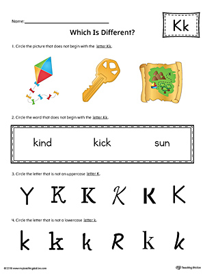 Letter K Which is Different Worksheet (Color)
