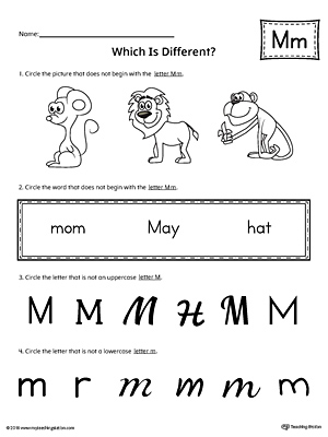 Letter M Which is Different Worksheet