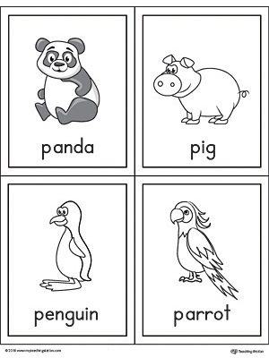 Letter P Words and Pictures Printable Cards: Panda, Pig, Penguin