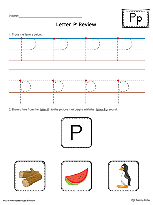 Use the Letter P Review in Color worksheet to help your student practice tracing and the beginning sound of the letter P.