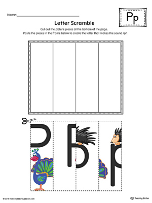 Use the Letter P Scramble in Color printable worksheet to aid your student in recognizing the letter P and it