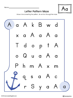 Letter A Pattern Maze Worksheet (Color)