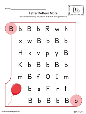 Letter B Pattern Maze Worksheet (Color)