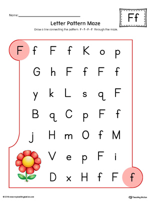 Letter F Pattern Maze Worksheet (Color)