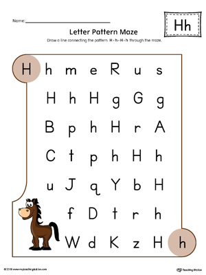 Letter H Pattern Maze Worksheet (Color) | MyTeachingStation.com